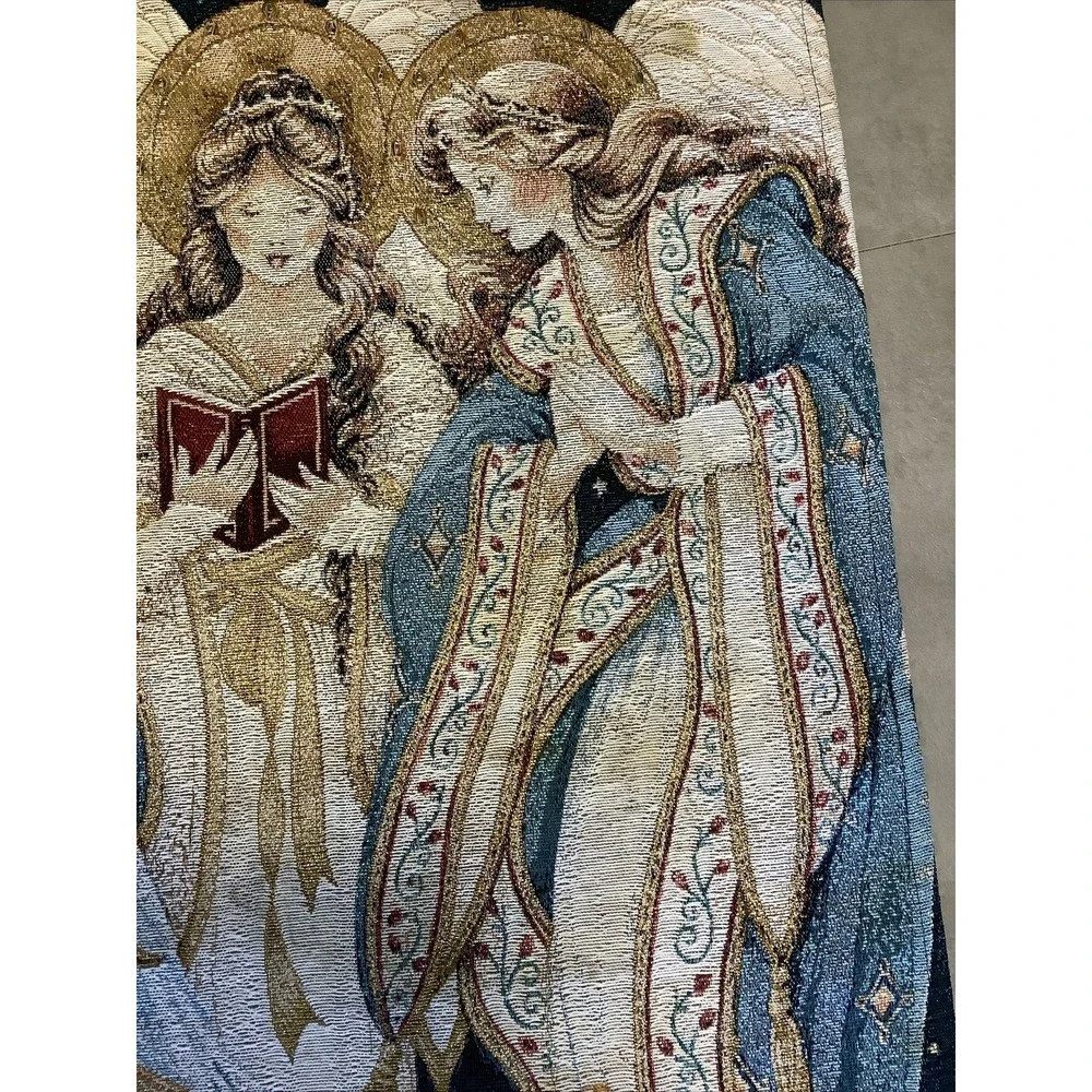 Linda Green Three Angels Christmas Woven Tapestry Wall Hanging 26x36 USA Made